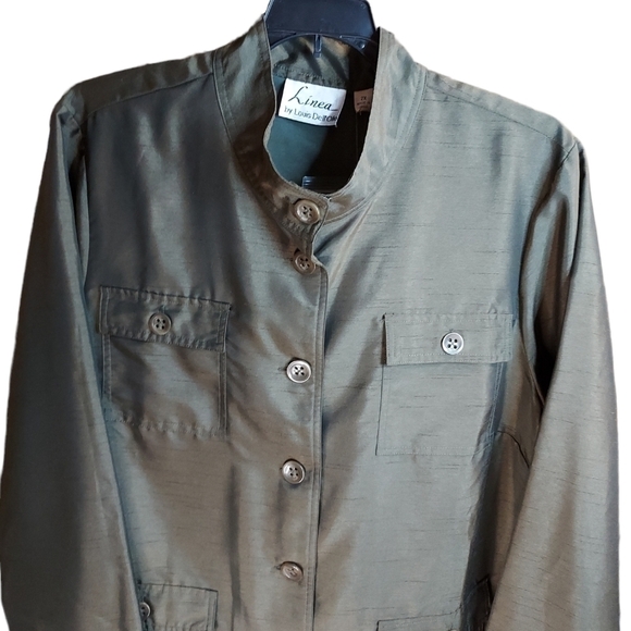 Linea By Louis Dell'olio 2X NWOT Jacket top with belt,pockets olive linen look - Picture 4 of 13